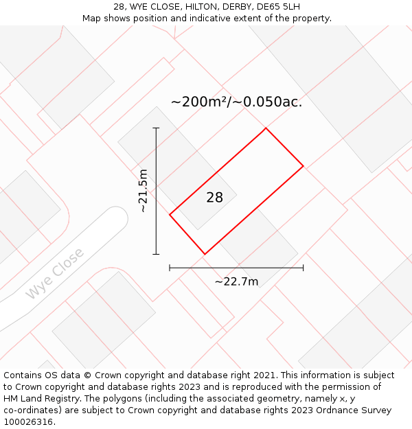 28, WYE CLOSE, HILTON, DERBY, DE65 5LH: Plot and title map