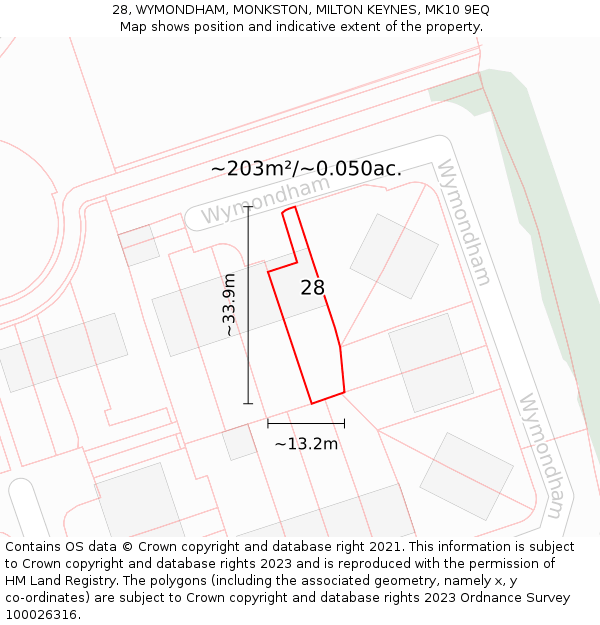 28, WYMONDHAM, MONKSTON, MILTON KEYNES, MK10 9EQ: Plot and title map