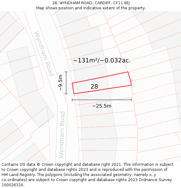 28, WYNDHAM ROAD, CARDIFF, CF11 9EJ: Plot and title map