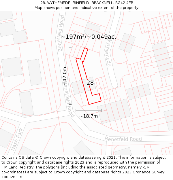 28, WYTHEMEDE, BINFIELD, BRACKNELL, RG42 4ER: Plot and title map