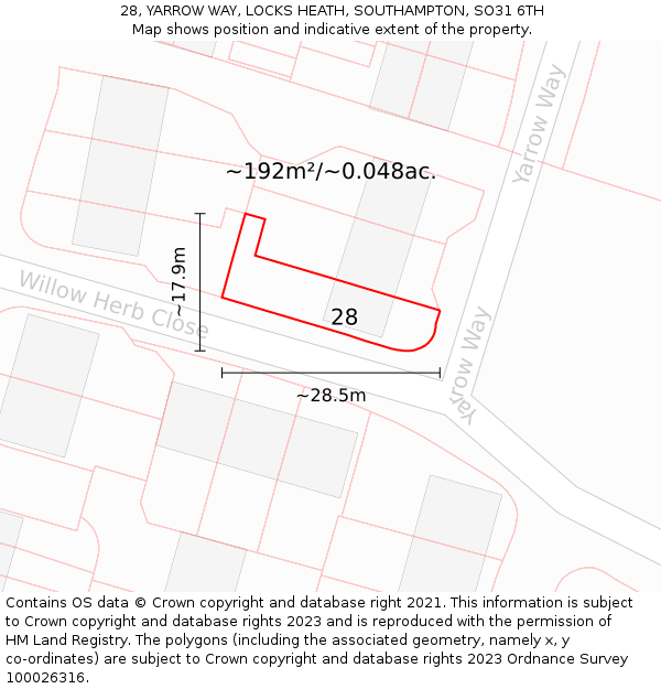 28, YARROW WAY, LOCKS HEATH, SOUTHAMPTON, SO31 6TH: Plot and title map