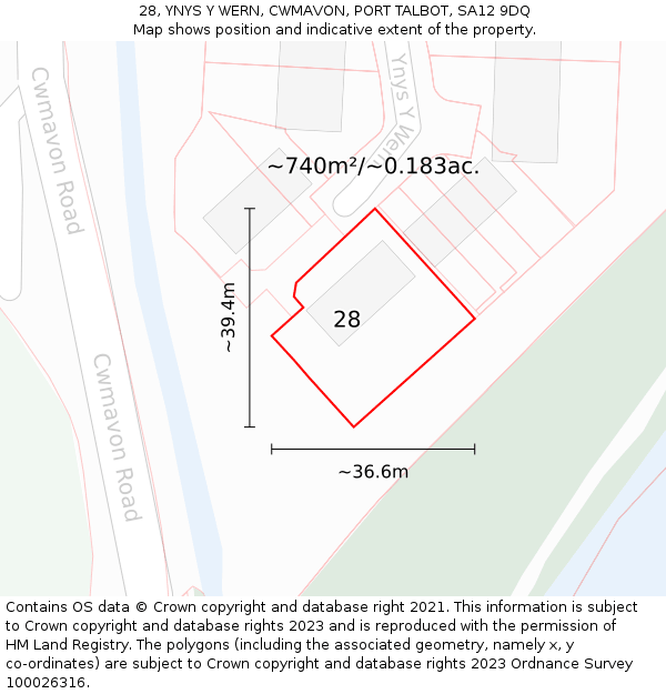 28, YNYS Y WERN, CWMAVON, PORT TALBOT, SA12 9DQ: Plot and title map