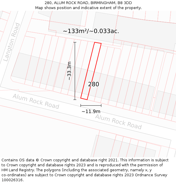 280, ALUM ROCK ROAD, BIRMINGHAM, B8 3DD: Plot and title map