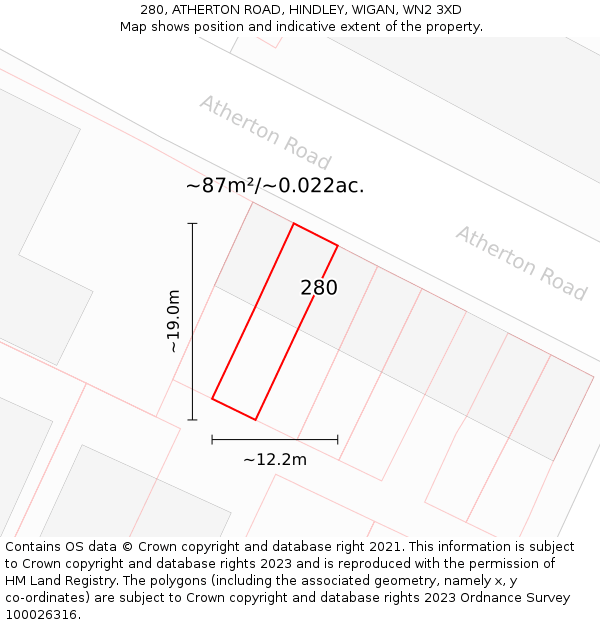 280, ATHERTON ROAD, HINDLEY, WIGAN, WN2 3XD: Plot and title map