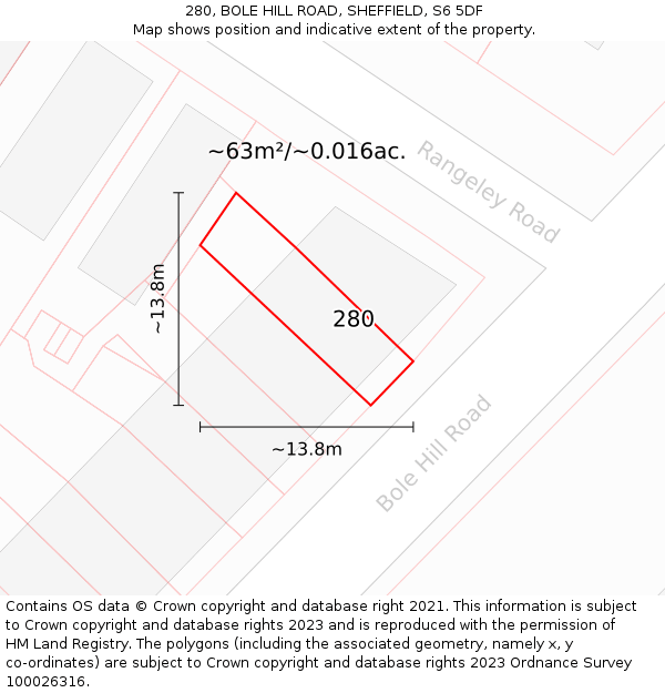 280, BOLE HILL ROAD, SHEFFIELD, S6 5DF: Plot and title map
