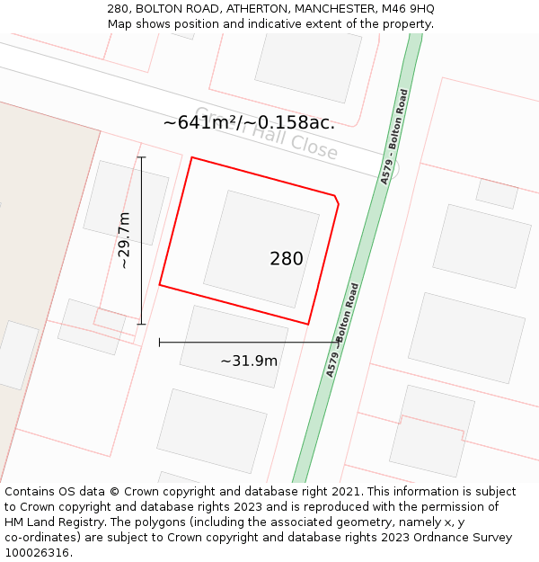 280, BOLTON ROAD, ATHERTON, MANCHESTER, M46 9HQ: Plot and title map
