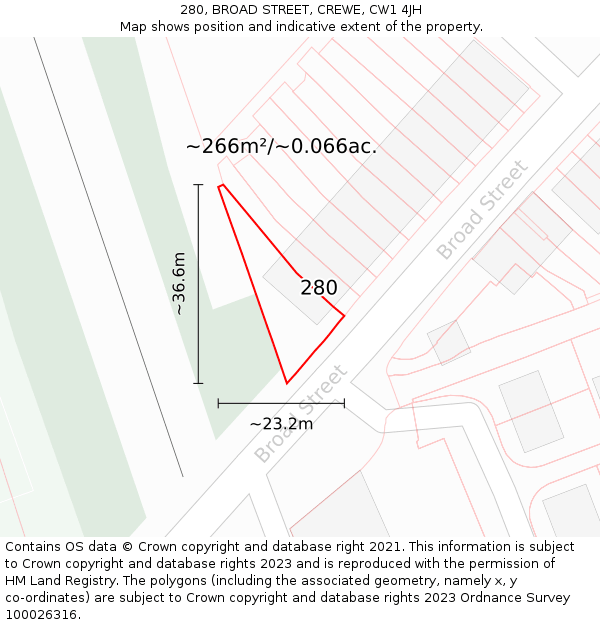 280, BROAD STREET, CREWE, CW1 4JH: Plot and title map