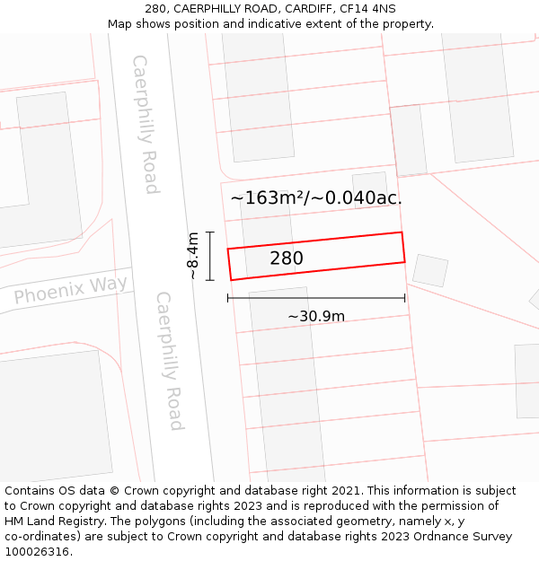280, CAERPHILLY ROAD, CARDIFF, CF14 4NS: Plot and title map