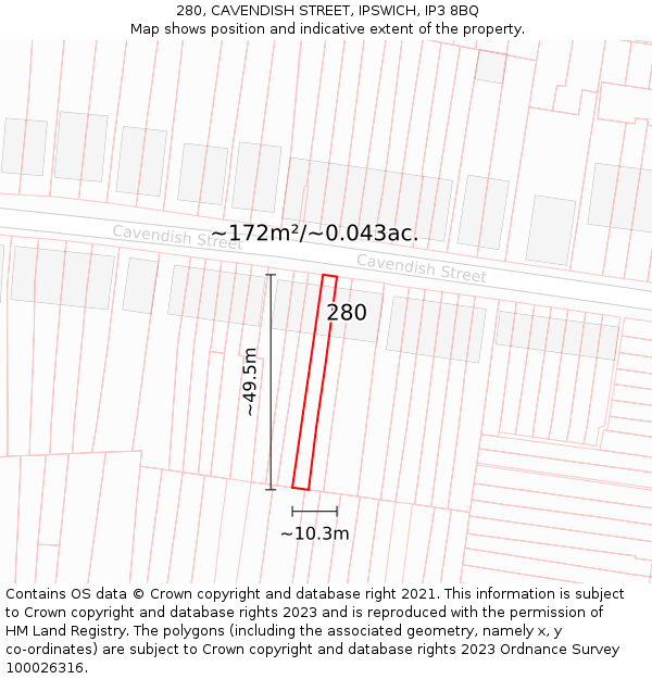 280, CAVENDISH STREET, IPSWICH, IP3 8BQ: Plot and title map