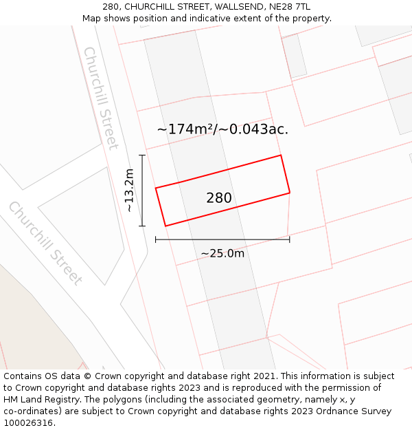 280, CHURCHILL STREET, WALLSEND, NE28 7TL: Plot and title map
