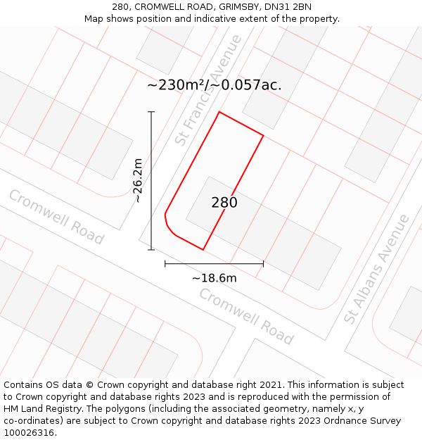 280, CROMWELL ROAD, GRIMSBY, DN31 2BN: Plot and title map