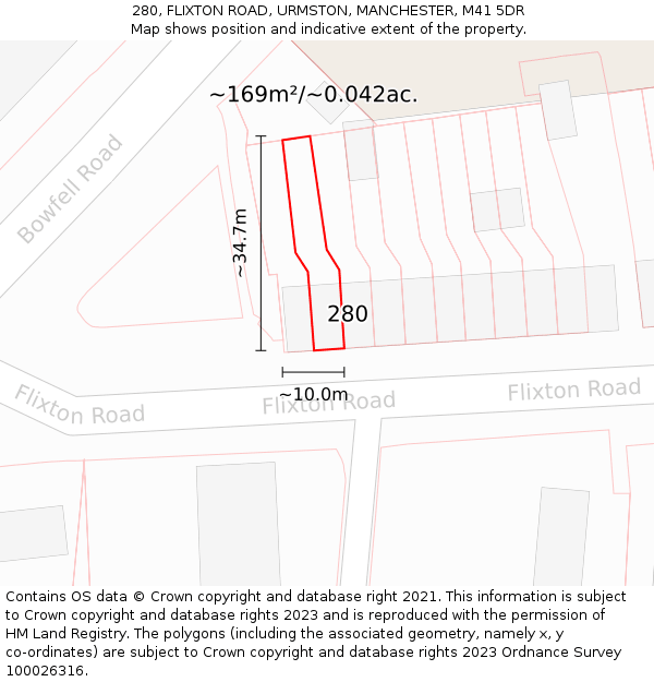 280, FLIXTON ROAD, URMSTON, MANCHESTER, M41 5DR: Plot and title map