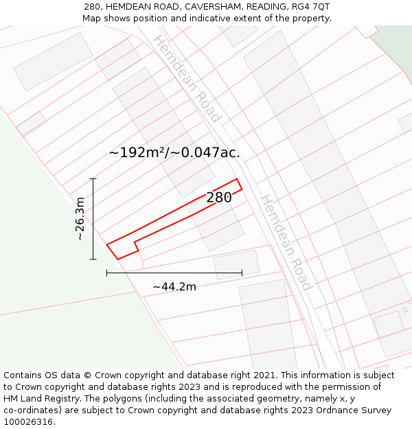 280, HEMDEAN ROAD, CAVERSHAM, READING, RG4 7QT: Plot and title map