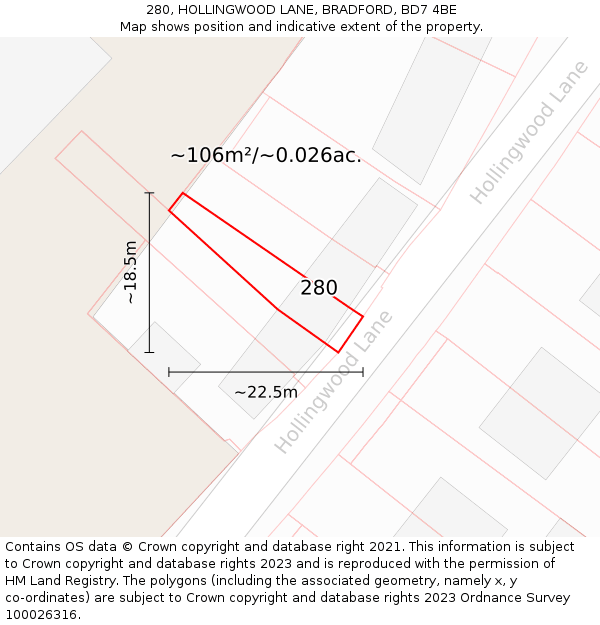 280, HOLLINGWOOD LANE, BRADFORD, BD7 4BE: Plot and title map