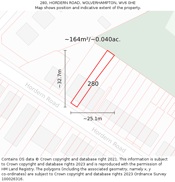 280, HORDERN ROAD, WOLVERHAMPTON, WV6 0HE: Plot and title map