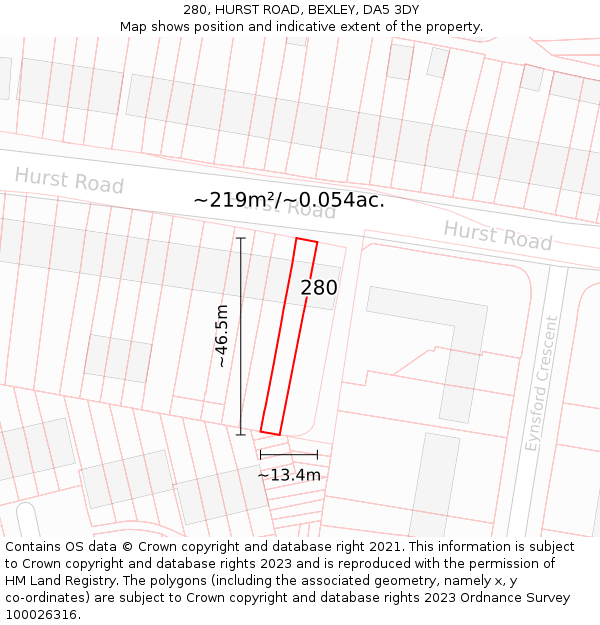280, HURST ROAD, BEXLEY, DA5 3DY: Plot and title map