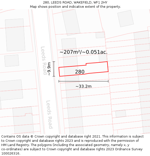 280, LEEDS ROAD, WAKEFIELD, WF1 2HY: Plot and title map