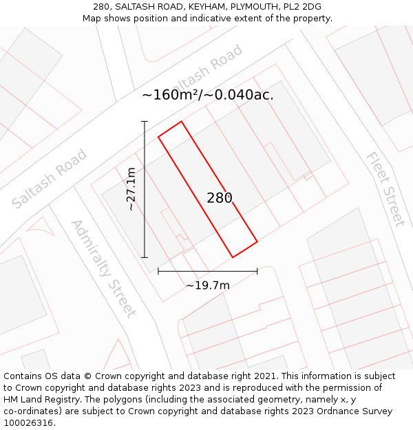 280, SALTASH ROAD, KEYHAM, PLYMOUTH, PL2 2DG: Plot and title map
