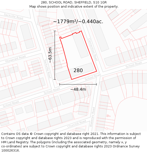 280, SCHOOL ROAD, SHEFFIELD, S10 1GR: Plot and title map