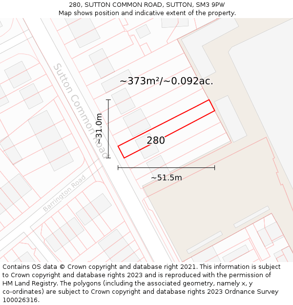 280, SUTTON COMMON ROAD, SUTTON, SM3 9PW: Plot and title map