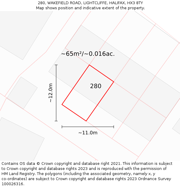 280, WAKEFIELD ROAD, LIGHTCLIFFE, HALIFAX, HX3 8TY: Plot and title map