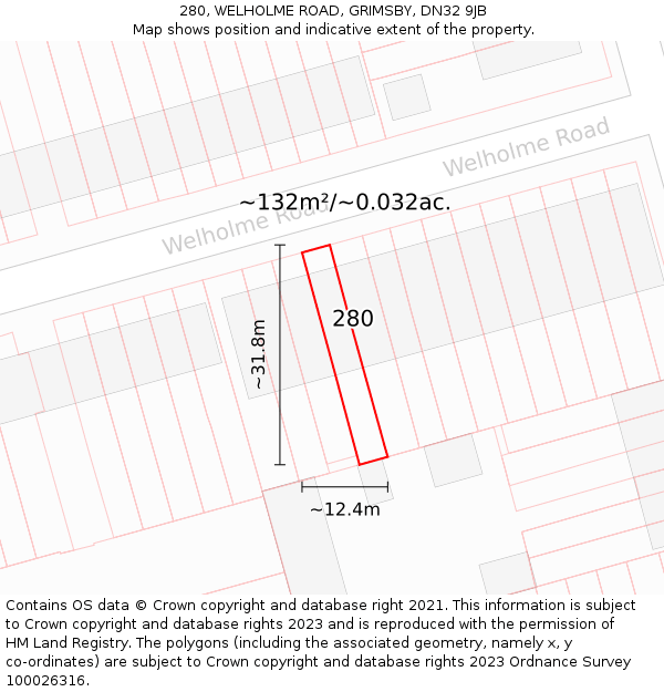 280, WELHOLME ROAD, GRIMSBY, DN32 9JB: Plot and title map