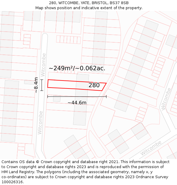 280, WITCOMBE, YATE, BRISTOL, BS37 8SB: Plot and title map