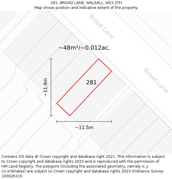281, BROAD LANE, WALSALL, WS3 2TH: Plot and title map