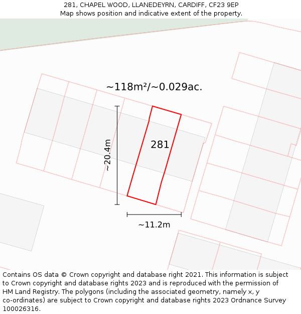 281, CHAPEL WOOD, LLANEDEYRN, CARDIFF, CF23 9EP: Plot and title map