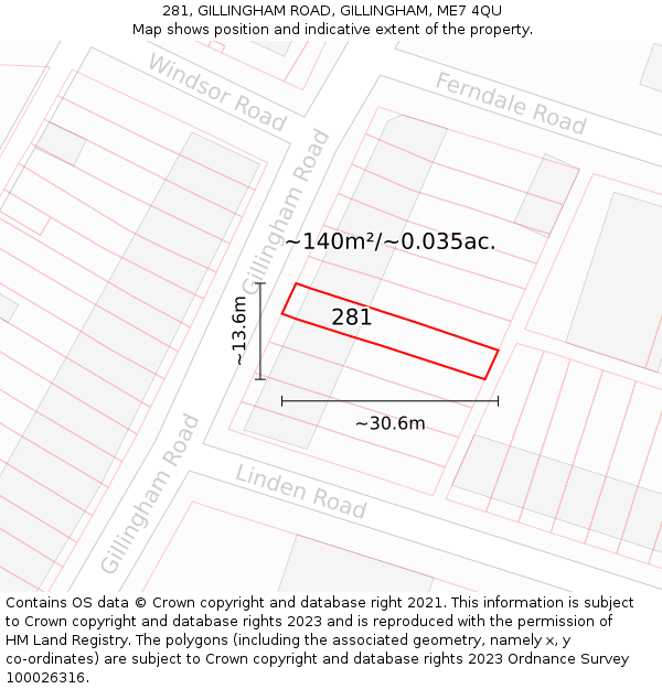 281, GILLINGHAM ROAD, GILLINGHAM, ME7 4QU: Plot and title map