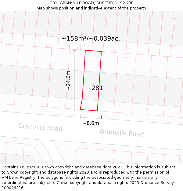 281, GRANVILLE ROAD, SHEFFIELD, S2 2RP: Plot and title map