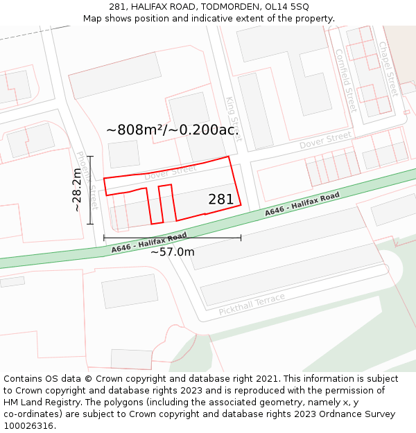 281, HALIFAX ROAD, TODMORDEN, OL14 5SQ: Plot and title map