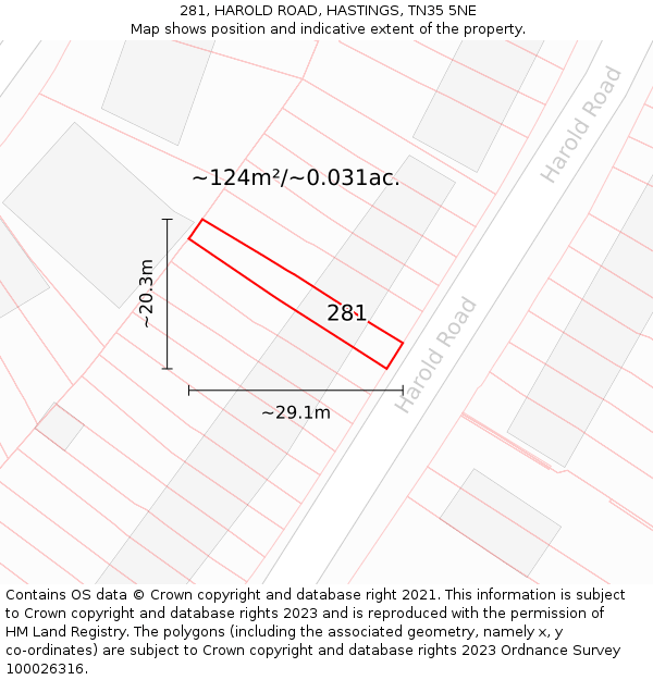 281, HAROLD ROAD, HASTINGS, TN35 5NE: Plot and title map
