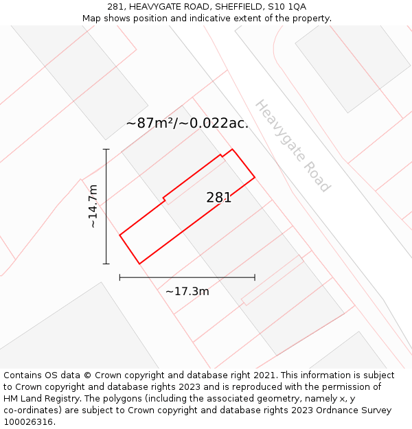 281, HEAVYGATE ROAD, SHEFFIELD, S10 1QA: Plot and title map