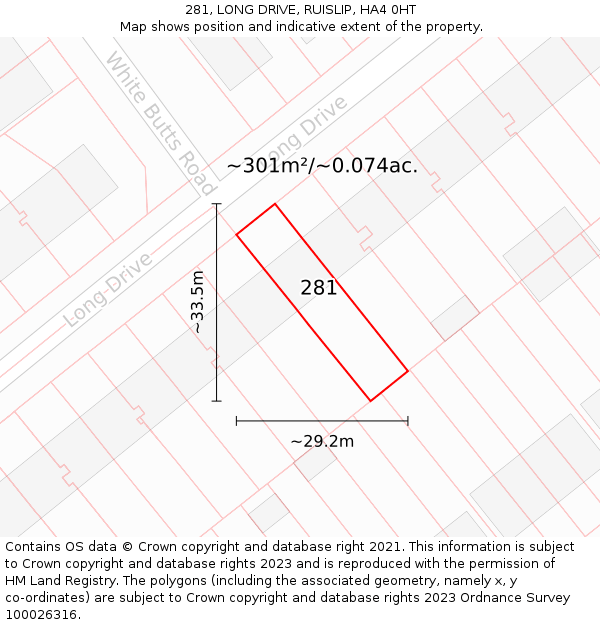 281, LONG DRIVE, RUISLIP, HA4 0HT: Plot and title map