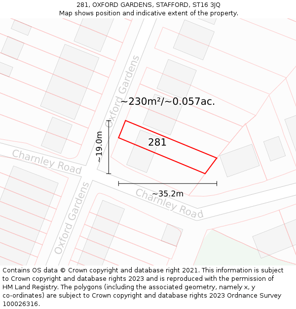 281, OXFORD GARDENS, STAFFORD, ST16 3JQ: Plot and title map