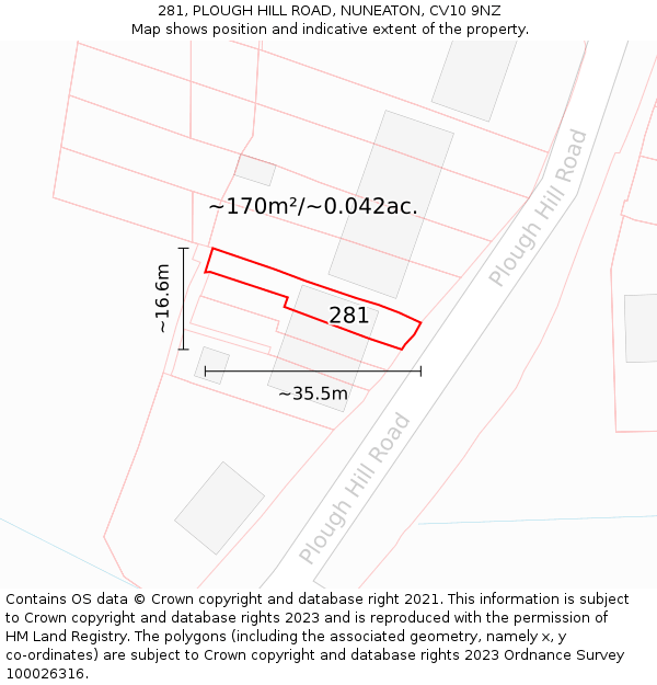 281, PLOUGH HILL ROAD, NUNEATON, CV10 9NZ: Plot and title map