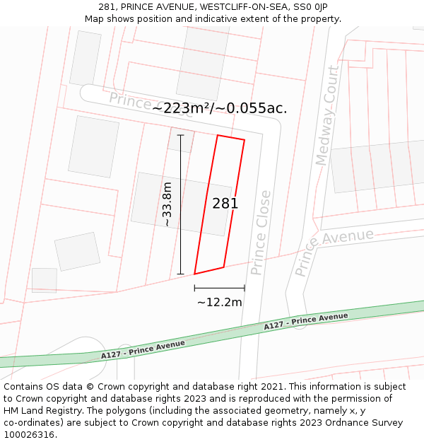 281, PRINCE AVENUE, WESTCLIFF-ON-SEA, SS0 0JP: Plot and title map