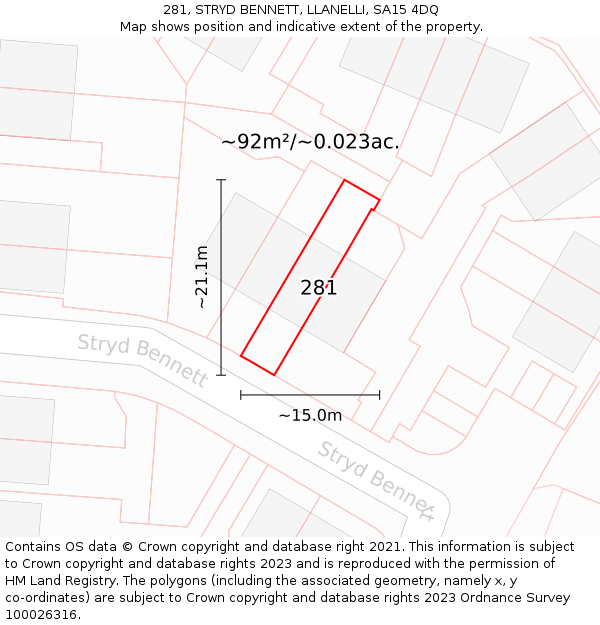 281, STRYD BENNETT, LLANELLI, SA15 4DQ: Plot and title map
