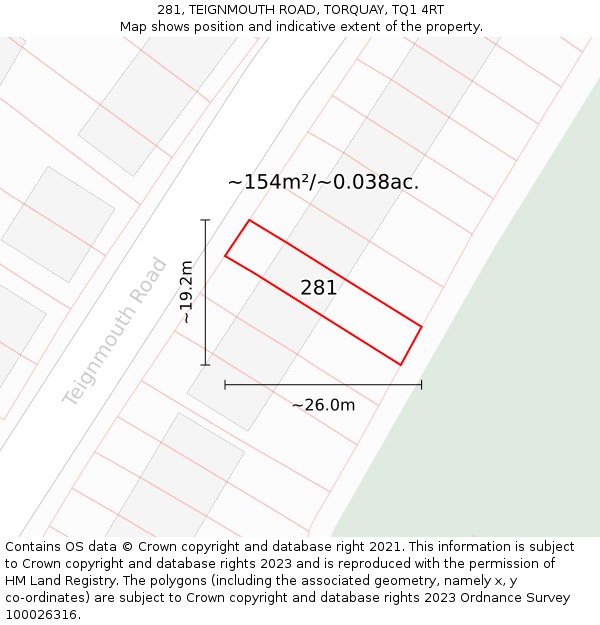 281, TEIGNMOUTH ROAD, TORQUAY, TQ1 4RT: Plot and title map