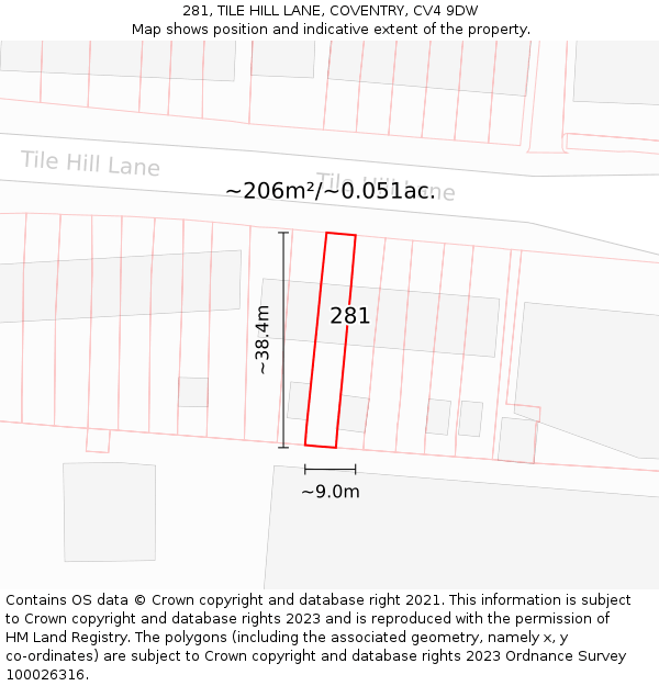 281, TILE HILL LANE, COVENTRY, CV4 9DW: Plot and title map