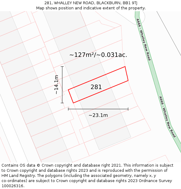 281, WHALLEY NEW ROAD, BLACKBURN, BB1 9TJ: Plot and title map