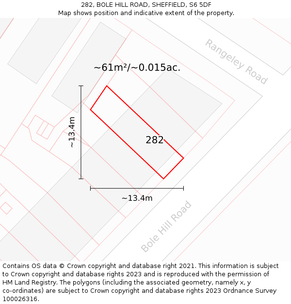 282, BOLE HILL ROAD, SHEFFIELD, S6 5DF: Plot and title map