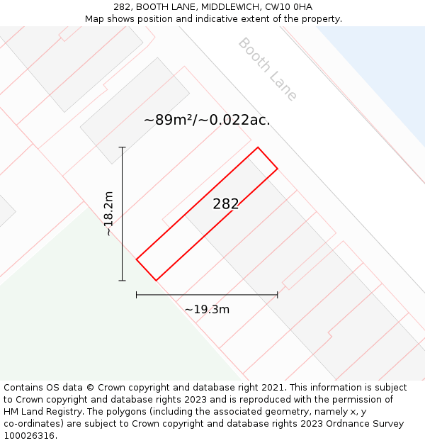 282, BOOTH LANE, MIDDLEWICH, CW10 0HA: Plot and title map