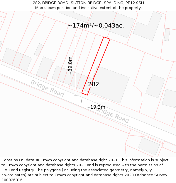 282, BRIDGE ROAD, SUTTON BRIDGE, SPALDING, PE12 9SH: Plot and title map