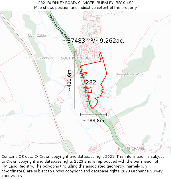 282, BURNLEY ROAD, CLIVIGER, BURNLEY, BB10 4SP: Plot and title map