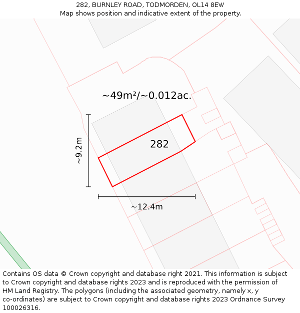 282, BURNLEY ROAD, TODMORDEN, OL14 8EW: Plot and title map