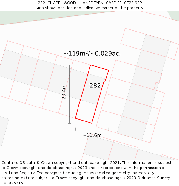 282, CHAPEL WOOD, LLANEDEYRN, CARDIFF, CF23 9EP: Plot and title map