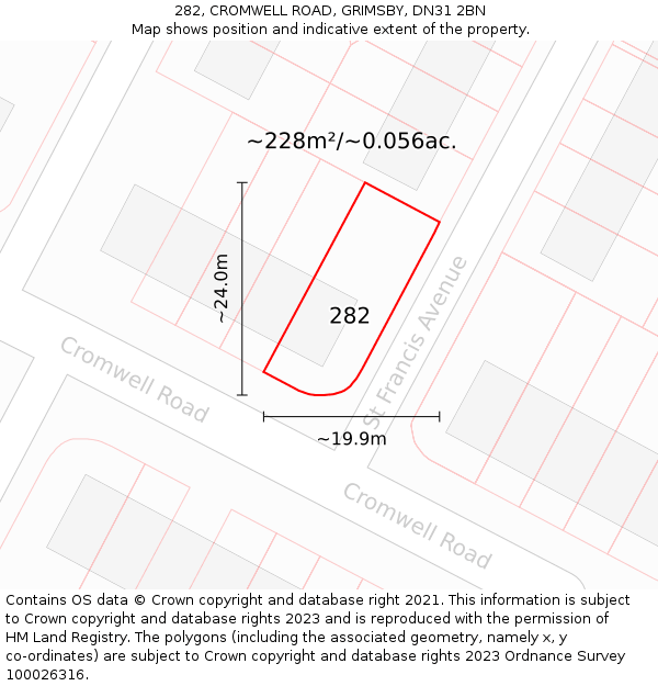 282, CROMWELL ROAD, GRIMSBY, DN31 2BN: Plot and title map