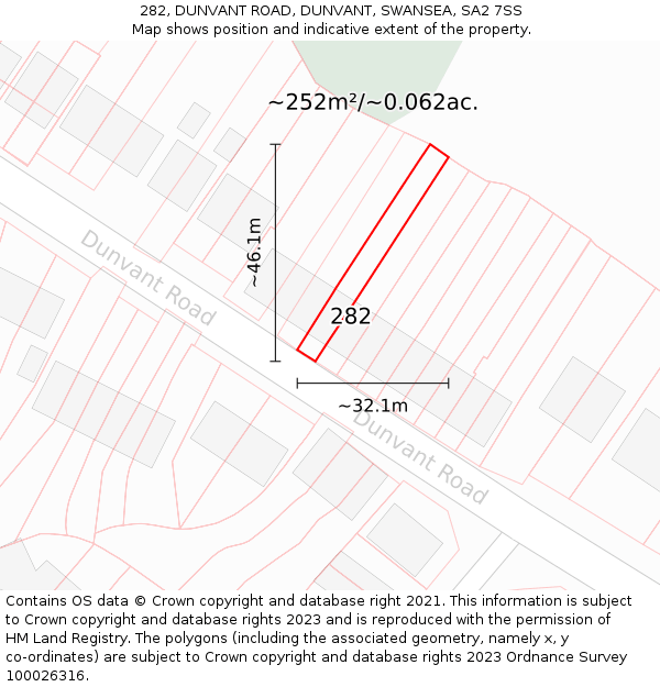282, DUNVANT ROAD, DUNVANT, SWANSEA, SA2 7SS: Plot and title map
